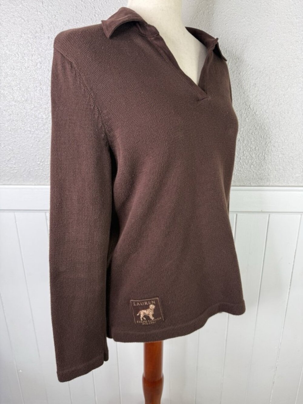 Lauren Ralph Lauren Sweater Fits M/L Elbow Patch Dog English Setter Equestrian